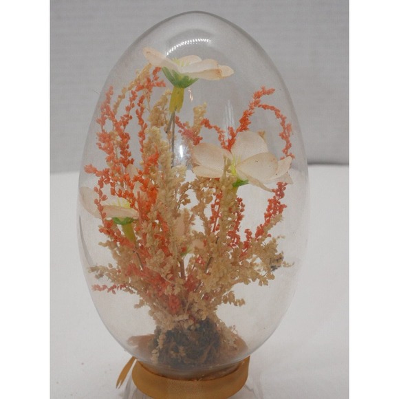 VTG 6" Tall Floral Diorama in Glass Egg Orange Boho 1970's Made in Taiwan - Picture 7 of 10
